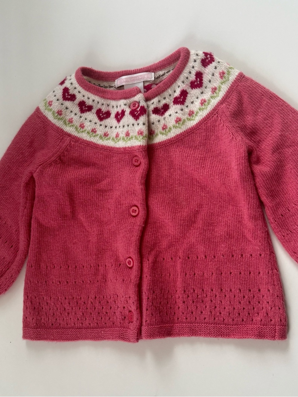 Janie and Jack Pink Heart Yoke Knit Cardigan